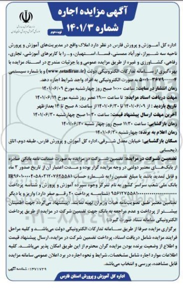مزایده اجاره املاک