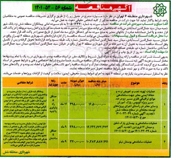 مناقصه عملیات تهیه ، نصب و تعویض نرده و حفاظ ایمنی معابر جهت ساماندهی موانع ترافیکی فلزی ....