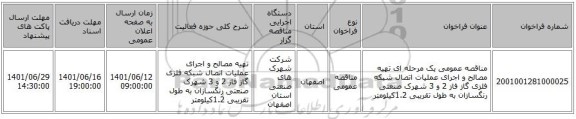 مناقصه، مناقصه عمومی یک مرحله ای تهیه مصالح و اجرای عملیات اتصال شبکه فلزی گاز فاز 2 و 3 شهرک صنعتی رنگسازان به طول تقریبی 1.2کیلومتر