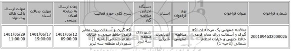 مناقصه، مناقصه عمومی یک مرحله ای لکه گیری و آسفالت ریزی معابر فرعی حافظ جنوبی و خیابان انتظام شمالی (ناحیه 1)