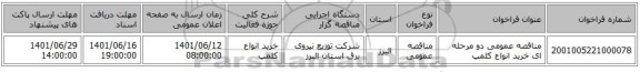 مناقصه، مناقصه عمومی دو مرحله ای خرید انواع کلمپ