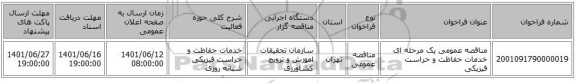 مناقصه، مناقصه عمومی یک مرحله ای خدمات حفاظت و حراست فیزیکی