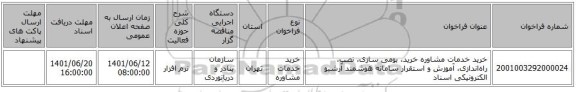 مناقصه، خرید خدمات مشاوره خرید، بومی سازی، نصب، راهاندازی، آموزش و استقرار سامانه هوشمند آرشیو الکترونیکی اسناد