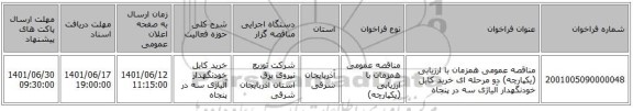 مناقصه، مناقصه عمومی همزمان با ارزیابی (یکپارچه) دو مرحله ای خرید کابل خودنگهدار آلیاژی سه در پنجاه
