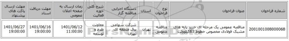 مناقصه، مناقصه عمومی یک مرحله ای خرید پایه های مشبک فولادی مخصوص خطوط 63کیلوولت