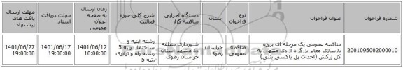 مناقصه، مناقصه عمومی یک مرحله ای پروژه بازسازی معابر بزرگراه آزادی منتهی به کل زرکش (احداث پل باکسی بتنی)
