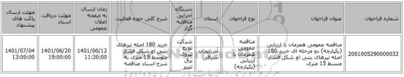 مناقصه، مناقصه عمومی همزمان با ارزیابی (یکپارچه) دو مرحله ای خرید 180 اصله تیرهای بتنی اچ شکل فشار متسط 15 متری