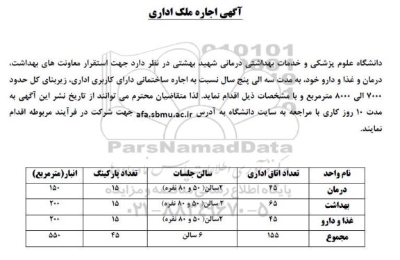 مزایده اجاره ملک اداری