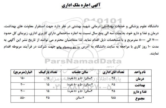 مزایده اجاره ملک اداری 