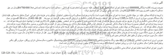 مزایده فروش  یک دستگاه خودرو سواری ام وی ام 315 مدل1395  