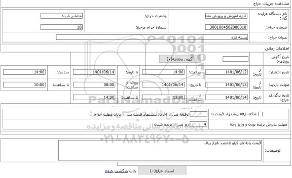 مزایده ، پسته تازه