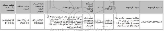مناقصه، مناقصه عمومی یک مرحله ای احداث پل وزنی دال مسلح با دهانه آب رو 10 متری واقع در سنگ وزان