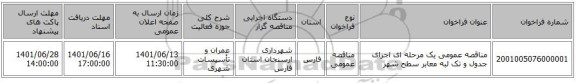 مناقصه، مناقصه عمومی یک مرحله ای اجرای جدول و تک لبه معابر سطح شهر