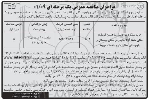 فراخون مناقصه خرید میلگرد مورد نیاز ساختمان قرنطینه نباتی نوبت دوم 