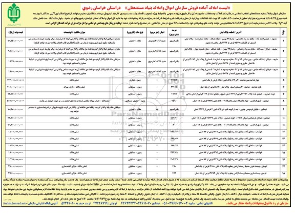 مزایده فروش املاک و مستغلات