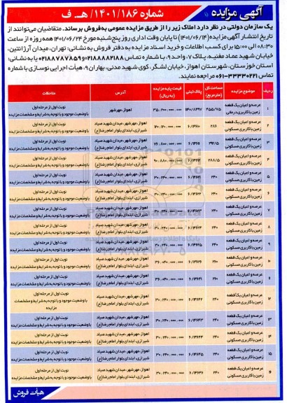 مزایده عمومی فروش املاک