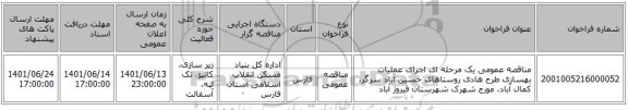 مناقصه، مناقصه عمومی یک مرحله ای اجرای عملیات بهسازی طرح هادی روستاهای حسین آباد سرگر، کمال آباد، مورج شهرک شهرستان فیروز آباد