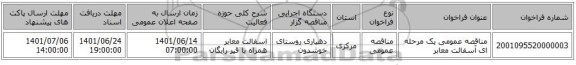 مناقصه، مناقصه عمومی یک مرحله ای آسفالت معابر