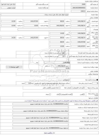 مزایده ، مزایده اموال مازاد بانک ملی استان سمنان -مزایده ساختمان - استان سمنان