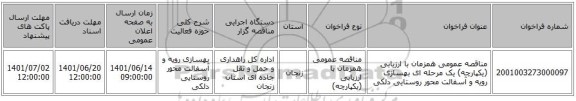 مناقصه، مناقصه عمومی همزمان با ارزیابی (یکپارچه) یک مرحله ای بهسازی رویه و آسفالت محور روستایی دلکی