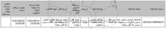 مناقصه، فراخوان ارزیابی کیفی ایجاد دو خط شارژ و آبگیری در محوطه انبار کالای سایت راه آهن تهران