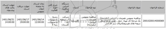 مناقصه، مناقصه عمومی همزمان با ارزیابی (یکپارچه) یک مرحله ای تهیه، حمل ، نصب و راه اندازی دریچه های هیدرومکانیکال سد آقدکش