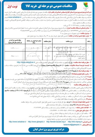  مناقصه خرید 430 عدد انواع پایه بتونی...
