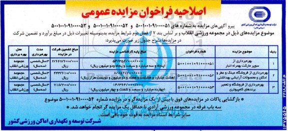 اصلاحیه فراخوان مزایده بهره برداری بهره برداری از سوپر مارکت به همراه انبار و...