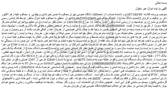 مزایده فروش 32صدم دانگ مشاع از 6دانگ پلاک ثبتی 2397/32849
