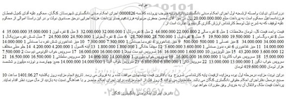 مزایده فروش 1 مبل 8 نفره سالی و...