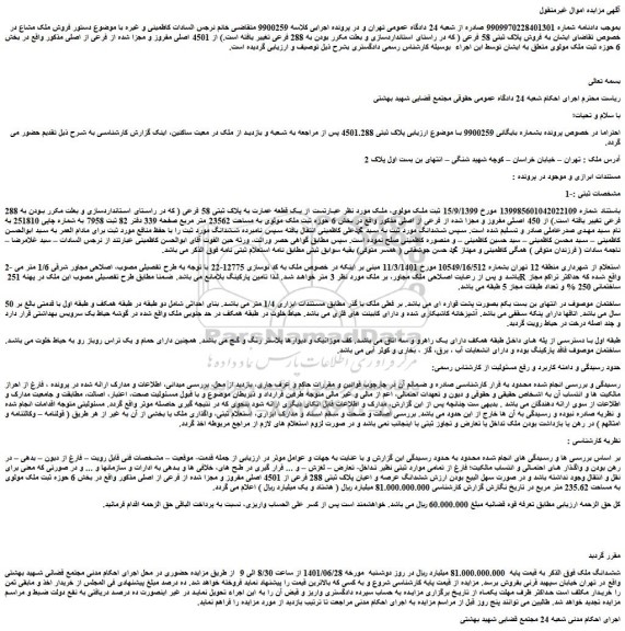 مزایده فروش ششدانگ ملک