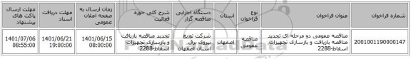 مناقصه، مناقصه عمومی دو مرحله ای تجدید مناقصه بازیافت و بازسازی تجهیزات اسقاط-2288