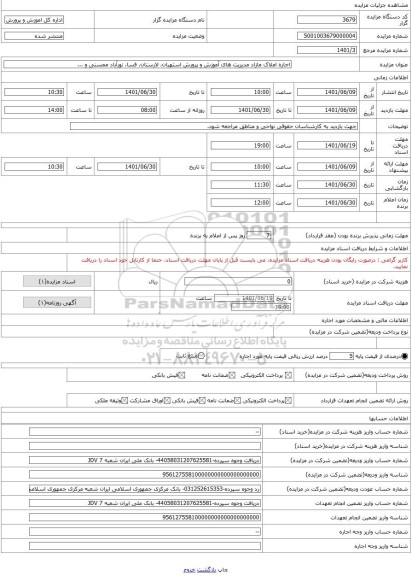 مزایده ، اجاره املاک مازاد مدیریت های آموزش و پرورش استهبان، لارستان، فسا، نورآباد ممسنی و ...