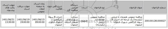 مناقصه، مناقصه عمومی همزمان با ارزیابی (یکپارچه) یک مرحله ای احداث 8 سوله کارگاهی شهرک فناوری اصفهان