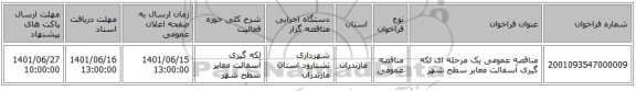 مناقصه، مناقصه عمومی یک مرحله ای لکه گیری آسفالت معابر سطح شهر