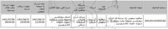 مناقصه، مناقصه عمومی یک مرحله ای اجرای دیوارکشی محوطه مخزن وسط راه شهرک خاوران کلانشهرتبریز