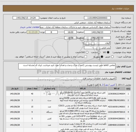 استعلام تمامی کالاها طبق لیست پیوستی (اعم از مارک و مدل و تعداد) مورد تایید میباشد. ایران کد مشابه است