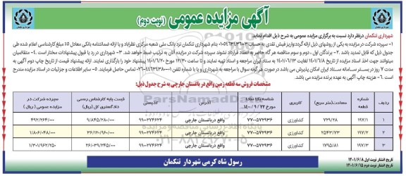 مزایده فروس سه قطعه زمین نوبت دوم