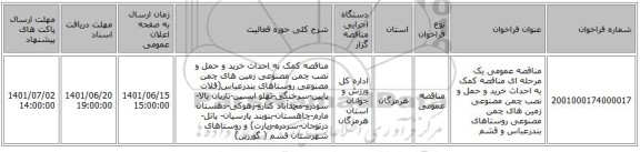 مناقصه، مناقصه عمومی یک مرحله ای مناقصه کمک به احداث خرید و حمل و نصب چمن مصنوعی زمین های چمن مصنوعی روستاهای بندرعباس و قشم