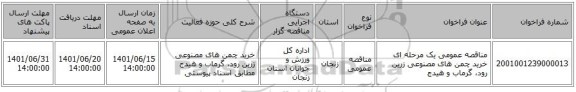 مناقصه، مناقصه عمومی یک مرحله ای خرید چمن های مصنوعی زرین رود، گرماب و هیدج