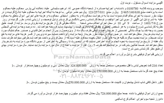 مزایده فروش تعداد 216 کمد تعویض لباس با قفل مخصوص و...