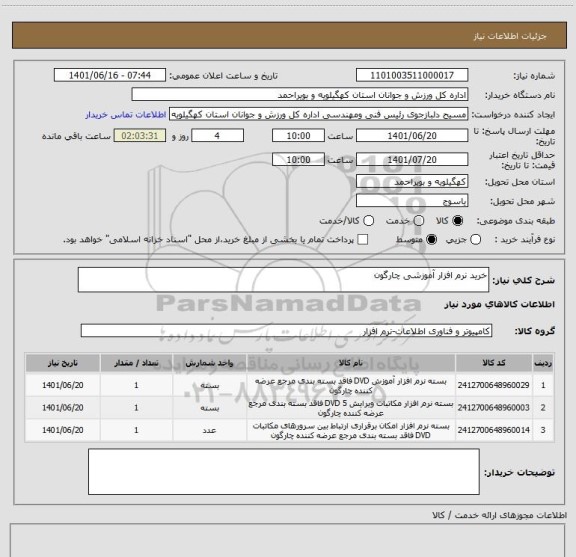 استعلام خرید نرم افزار آموزشی چارگون