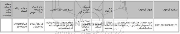 مناقصه، خرید خدمات مشاوره انجام خدمات نقشه برداری تکمیلی در سطح استان آذربایجانشرقی
