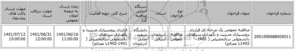 مناقصه، مناقصه عمومی یک مرحله ای قرارداد برونسپاری مدیریت و نگهداری سراهای دانشجوئی سالتحصیلی ( 1401-1402با مصالح)
