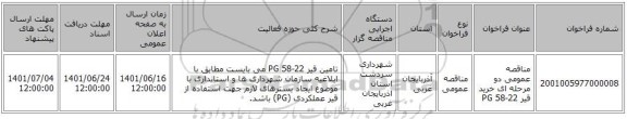 مناقصه، مناقصه عمومی دو مرحله ای خرید قیر 22-58 PG