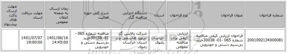 مناقصه، فراخوان ارزیابی کیفی مناقصه شماره 065 -01- 30038خرید بی‌سیم دستی و خودرویی