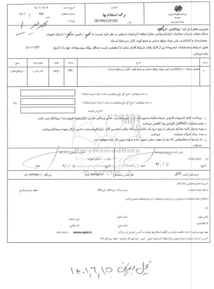 استعلام اجرای امورات مفصلبندی و کابلکشی فیبرنوری ....