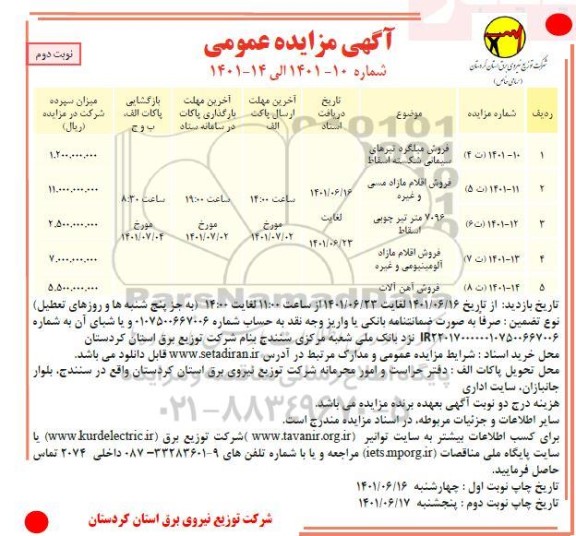 مزایده فروش میلگرد تیرهای سیمانی شکسته اسقاط...نوبت دوم