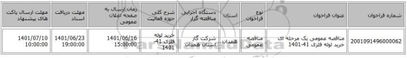 مناقصه، مناقصه عمومی یک مرحله ای خرید لوله فلزی 41-1401