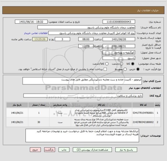 استعلام ایرموتور - کابینت اماده و ست معاینه دندانپزشکی مطابق فایل های پیوست